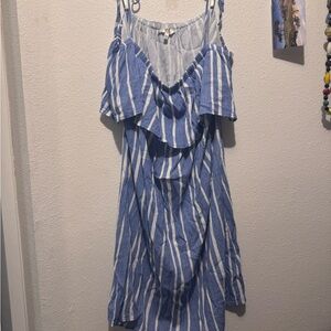 Hawaiian Tropic Sun and Beach Blue and White Striped Women's Dress